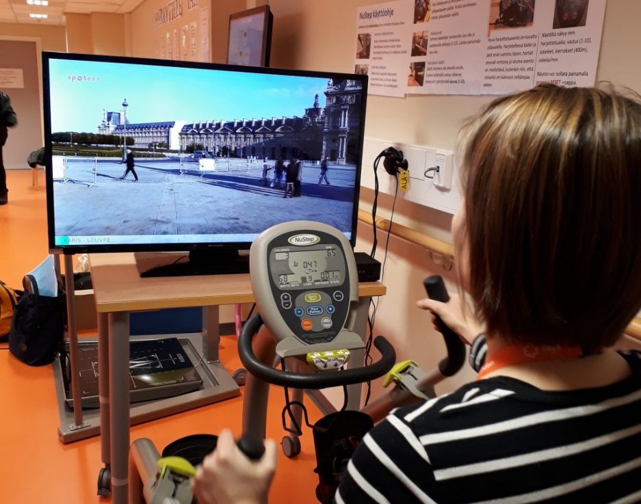 A woman testing exercise software