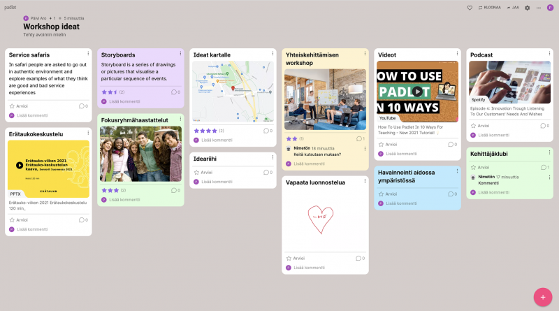 Esimerkkikuva Padlet sovelluksesta.